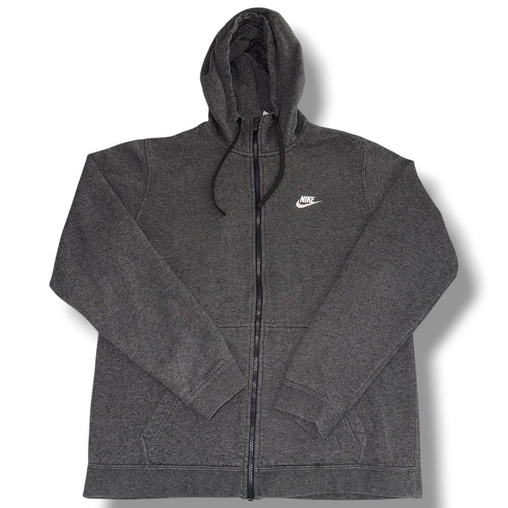 Nike Full Zip Hoodie Mens Large Charcoal Heather Grey 804389-071 Logo Fleece